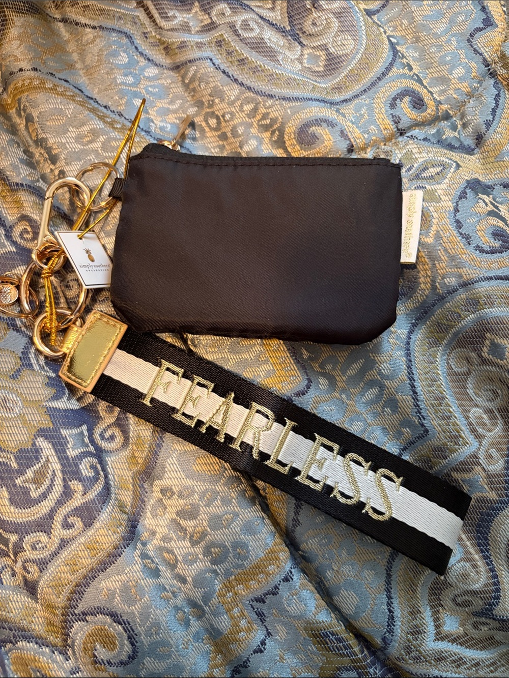 Simply Southern Black Mini Wristlet with 'FEARLESS' Strap